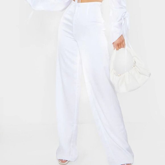 NWT PrettyLittleThing Sheer White Wide Leg Pants - Picture 4 of 11